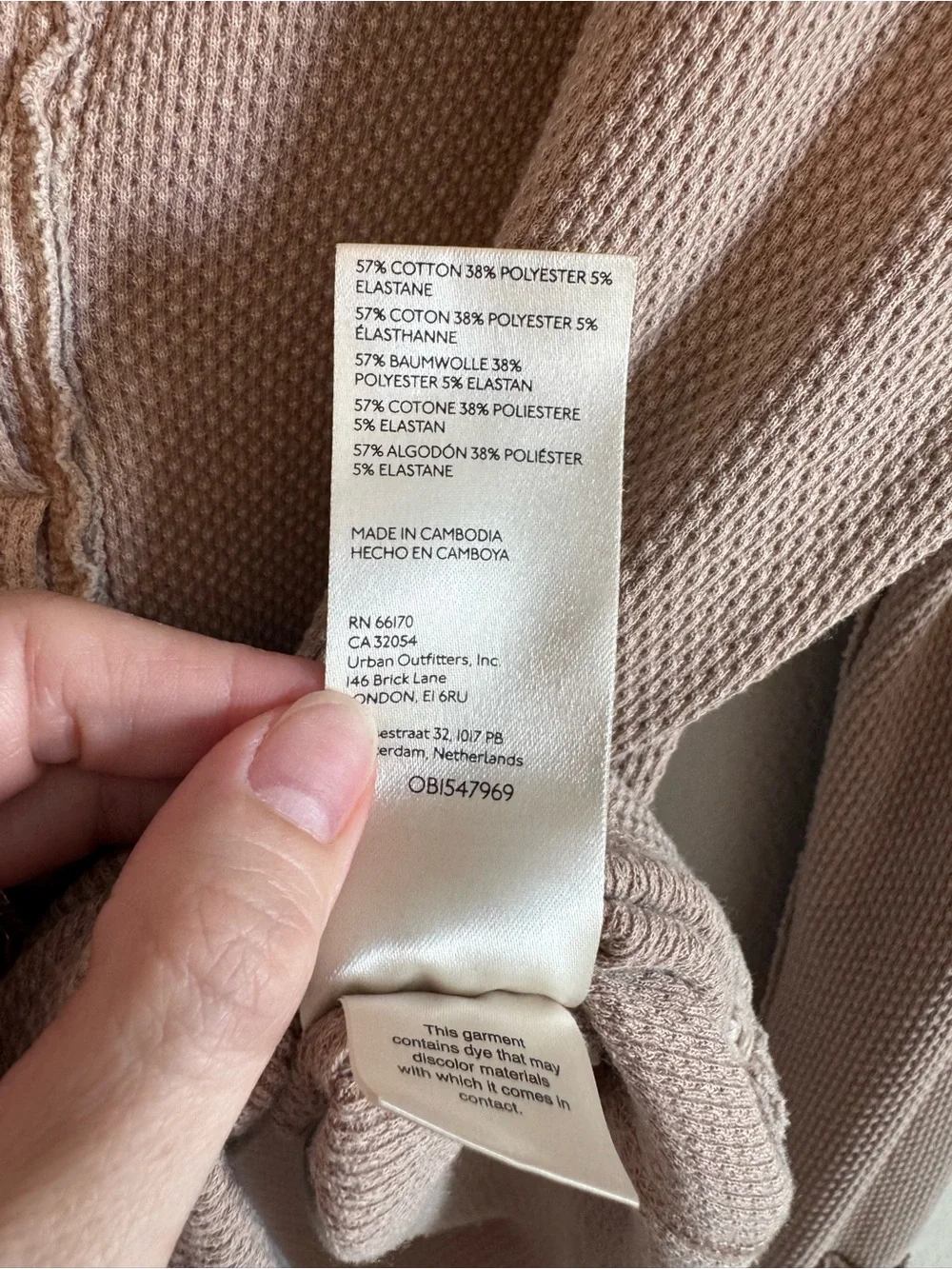 Free People Brown Tan Anakin Collared Thermal Polo Long Sleeve Top Size Large